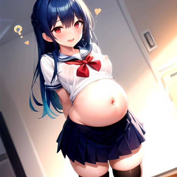 1girl Arms Behind Back 1 3 Blue Hair Blush Breasts Breasts Out Pregnant Long Hair Facing The Viewer Medium Breasts, 3240173791 - AIHentai - aihentai.co on pornintellect.com