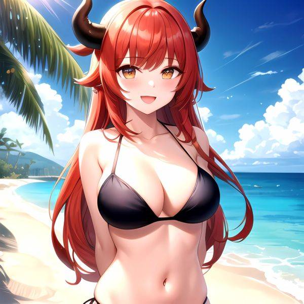 Nilou Genshin Impact 1girl Bare Shoulders Beach Bikini Blush Breasts Cleavage Collarbone Fake Horns Horns Large Breasts Long Hai, 2620659656 - AIHentai - aihentai.co on pornintellect.com