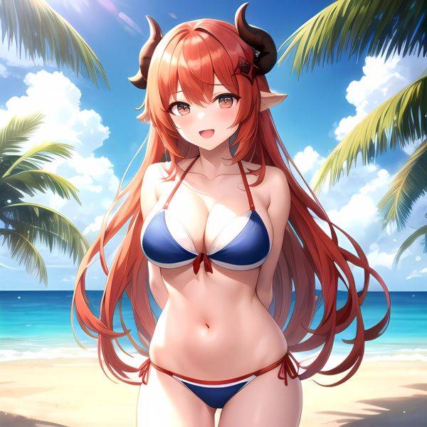 Nilou Genshin Impact 1girl Bare Shoulders Beach Bikini Blush Breasts Cleavage Collarbone Fake Horns Horns Large Breasts Long Hai, 117197254 - AIHentai - aihentai.co on pornintellect.com