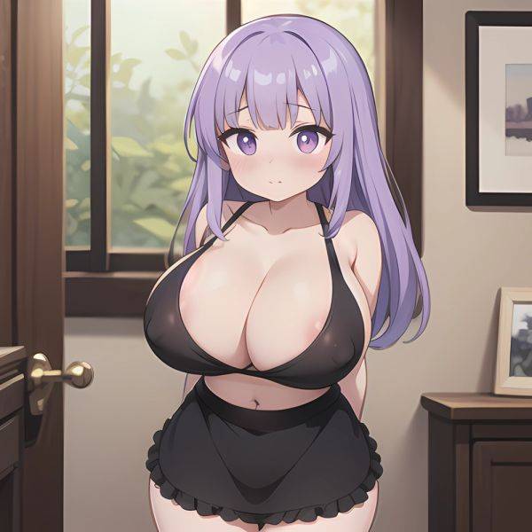 Fern Sousou No Frieren 1girl Apron Black Apron Black Panties Blunt Bangs Breasts Cleavage Collarbone Covered Navel Covered Nippl, 4251735413 - AIHentai - aihentai.co on pornintellect.com