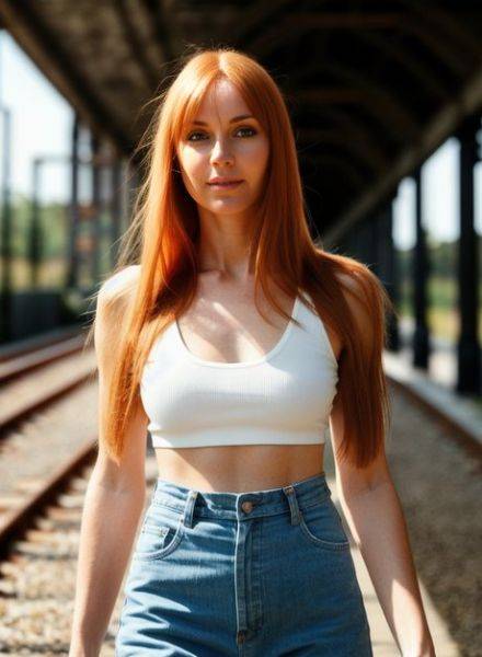 Sexy AI generated babe Liza Hunswot strips & poses naked at the train station - pornpics.com on pornintellect.com