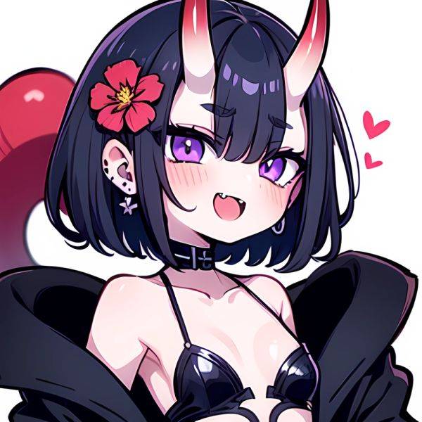 Shuten Douji Fate 1girl Blush Bob Cut Breasts Collarbone Earrings Fang Flower Hair Flower Hair Ornament Horns Jewelry Looking At, 2222745770 - AIHentai - aihentai.co on pornintellect.com