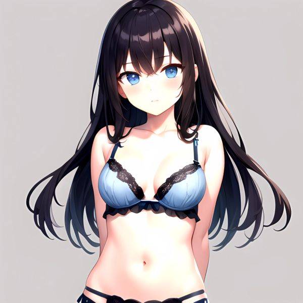 1girl Standing Lingerie Blue Eyes Arms Behind Back Simple Background Anime Girl Facing The Viewer Uwu, 1736918211 - AIHentai - aihentai.co on pornintellect.com