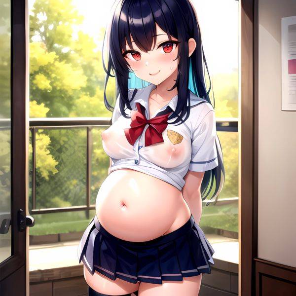 1girl Arms Behind Back 1 3 Blue Hair Blush Breasts Breasts Out Pregnant Long Hair Facing The Viewer Medium Breasts, 544380172 - AIHentai - aihentai.co on pornintellect.com