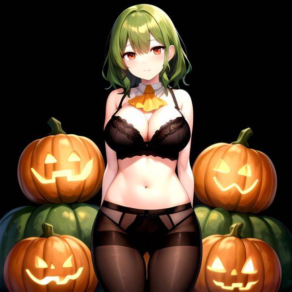 Pumpkins Halloween Kazami Yuuka 1girl Arms Behind Back Ascot Black Background Black Bra Black Panties Black Pantyhose Bra Breast, 2671470203 - AIHentai - aihentai.co on pornintellect.com