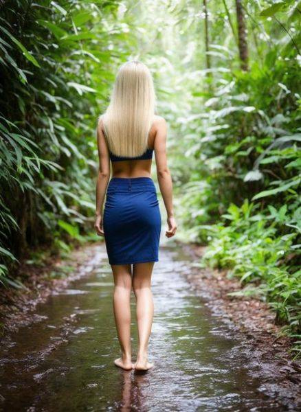 Blonde AI Generated girl Floren Enigma posing naked in the rainforest - pornpics.com on pornintellect.com