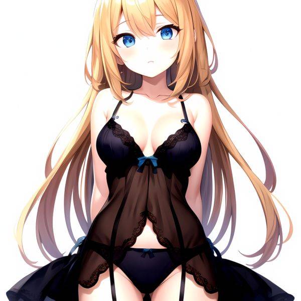1girl Standing Lingerie Blue Eyes Arms Behind Back Simple Background Anime Girl Facing The Viewer Uwu, 584966231 - AIHentai - aihentai.co on pornintellect.com