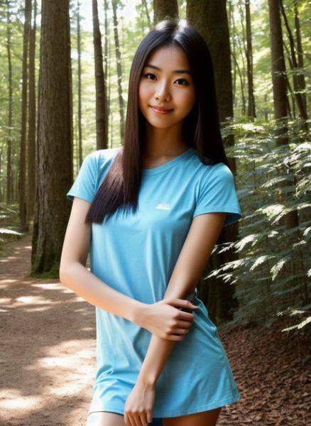 Asian AI Generated model Mira Delta walking butt naked in the forest - pornpics.com on pornintellect.com