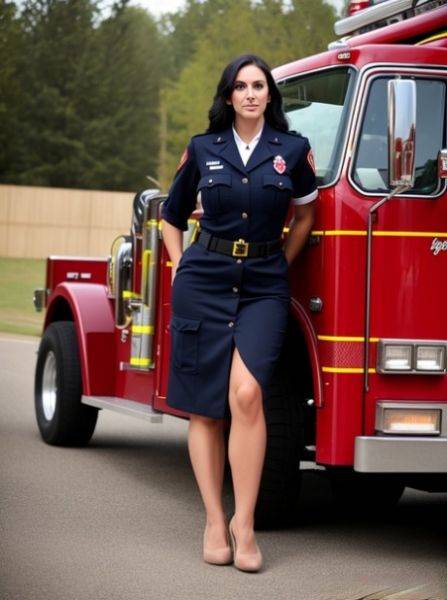 AI generated stunner Anna Zold Dressed strips her firefighter uniform & poses - pornpics.com on pornintellect.com