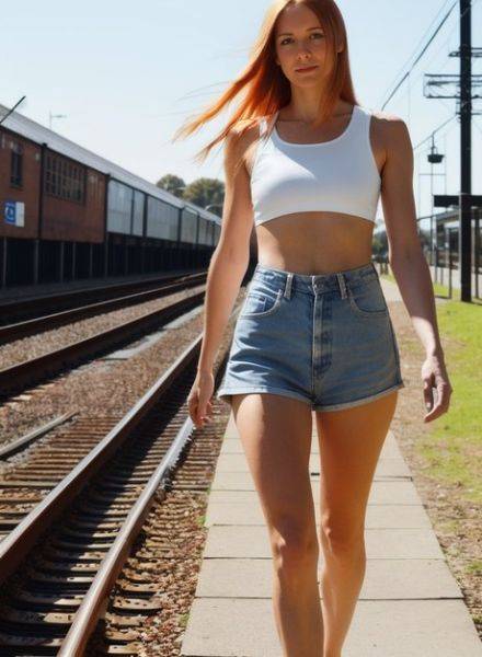 Beautiful AI generated hottie Liza Hunswot poses naked on the railroad tracks - pornpics.com on pornintellect.com