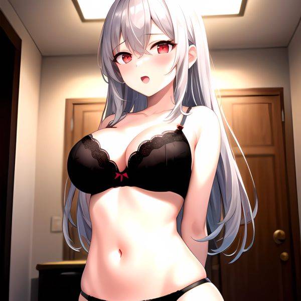 1girl Black Bra Blush Bra Breasts Double Parted Bangs Grey Hair Hair Between Eyes Indoors Large Breasts Long Hair Looking, 2438346711 - AIHentai - aihentai.co on pornintellect.com