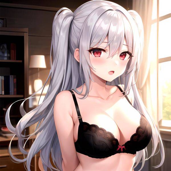 1girl Black Bra Blush Bra Breasts Double Parted Bangs Grey Hair Hair Between Eyes Indoors Large Breasts Long Hair Looking, 2584284071 - AIHentai - aihentai.co on pornintellect.com