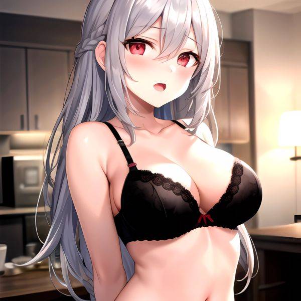 1girl Black Bra Blush Bra Breasts Double Parted Bangs Grey Hair Hair Between Eyes Indoors Large Breasts Long Hair Looking, 2420433211 - AIHentai - aihentai.co on pornintellect.com