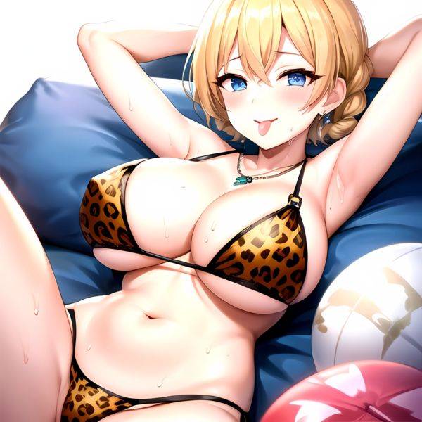 Darjeeling Girls Und Panzer 1girl P Animal Print Areola Slip Bikini Blonde Hair Blue Eyes Blush Braid Breasts Candy Cleavage, 3403303966 - AIHentai - aihentai.co on pornintellect.com