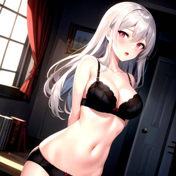 1girl Black Bra Blush Bra Breasts Double Parted Bangs Grey Hair Hair Between Eyes Indoors Large Breasts Long Hair Looking, 2925524825 - AIHentai - aihentai.co on pornintellect.com