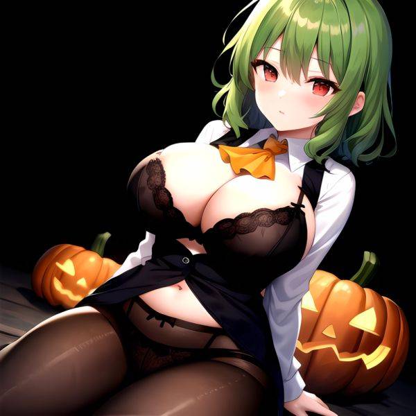 Pumpkins Halloween Kazami Yuuka 1girl Arms Behind Back Ascot Black Background Black Bra Black Panties Black Pantyhose Bra Breast, 2053772994 - AIHentai - aihentai.co on pornintellect.com