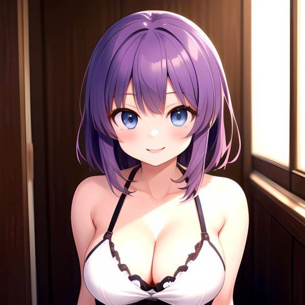 Yumi Senran Kagura 1girl Blue Eyes Breasts Cleavage Large Breasts Looking At Viewer Medium Breasts Paizuri Purple Hair Smile Upp, 3984309888 - AIHentai - aihentai.co on pornintellect.com