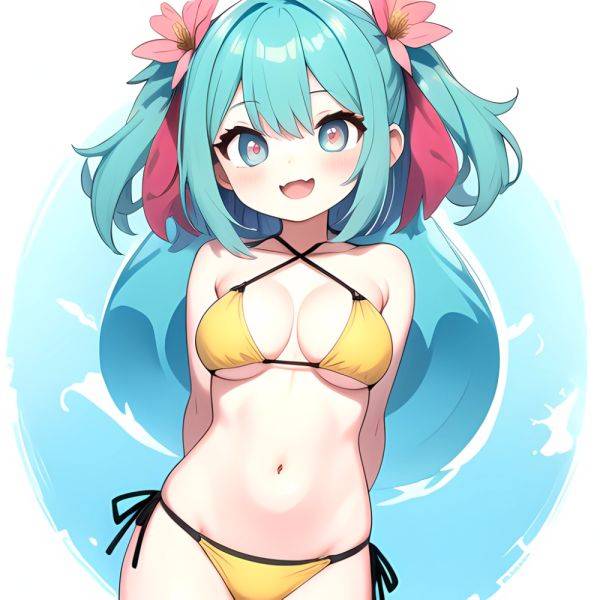 Pine Bombergirl 1girl 3 Aqua Hair Bare Shoulders Bikini Blonde Hair Blue Eyes Blue Hair Blue Trim Blush Breasts Cleavage, 3532934058 - AIHentai - aihentai.co on pornintellect.com