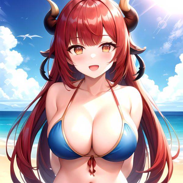 Nilou Genshin Impact 1girl Bare Shoulders Beach Bikini Blush Breasts Cleavage Collarbone Fake Horns Horns Large Breasts Long Hai, 1436518260 - AIHentai - aihentai.co on pornintellect.com
