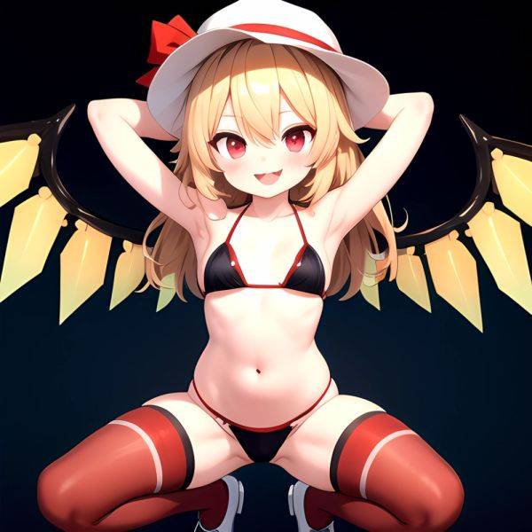 Armpits Bikini Breasts Red Eyes Red Thighhighs Small Breasts Thick Thighs White Bikini Blonde Hair Flandre Scarlet 1girl P Blush, 715462799 - AIHentai - aihentai.co on pornintellect.com