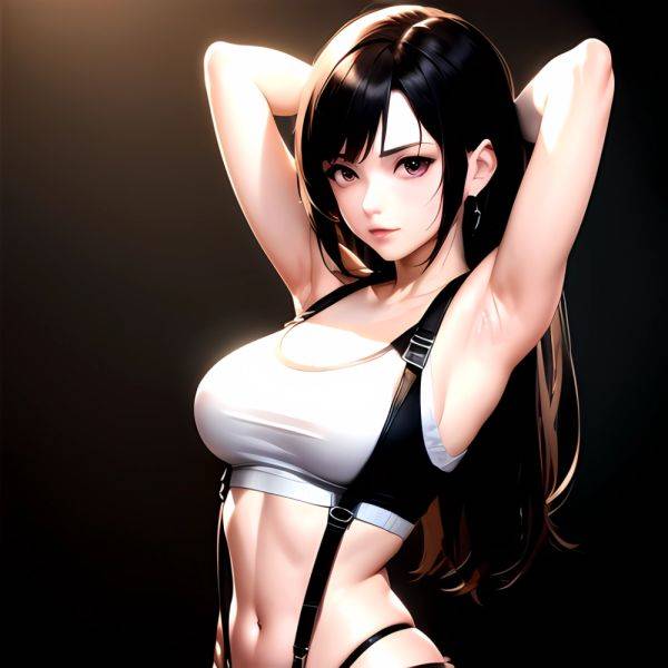 1girl Armpits Arms Behind Head Arms Up Bare Shoulders Black Gloves Black Hair Black Skirt Breasts Closed Mouth Crop Top, 3455014423 - AIHentai - aihentai.co on pornintellect.com