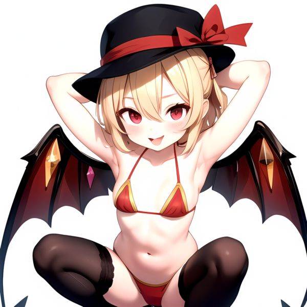Armpits Bikini Breasts Red Eyes Red Thighhighs Small Breasts Thick Thighs White Bikini Blonde Hair Flandre Scarlet 1girl P Blush, 2903233591 - AIHentai - aihentai.co on pornintellect.com