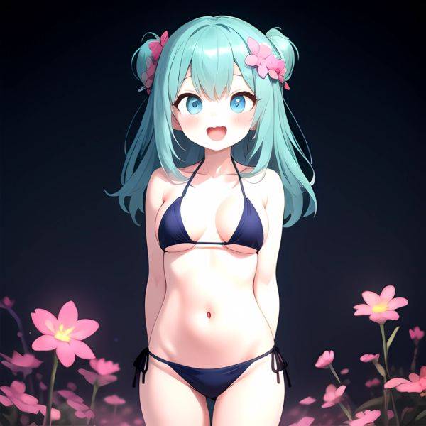 Pine Bombergirl 1girl 3 Aqua Hair Bare Shoulders Bikini Blonde Hair Blue Eyes Blue Hair Blue Trim Blush Breasts Cleavage, 3238797724 - AIHentai - aihentai.co on pornintellect.com