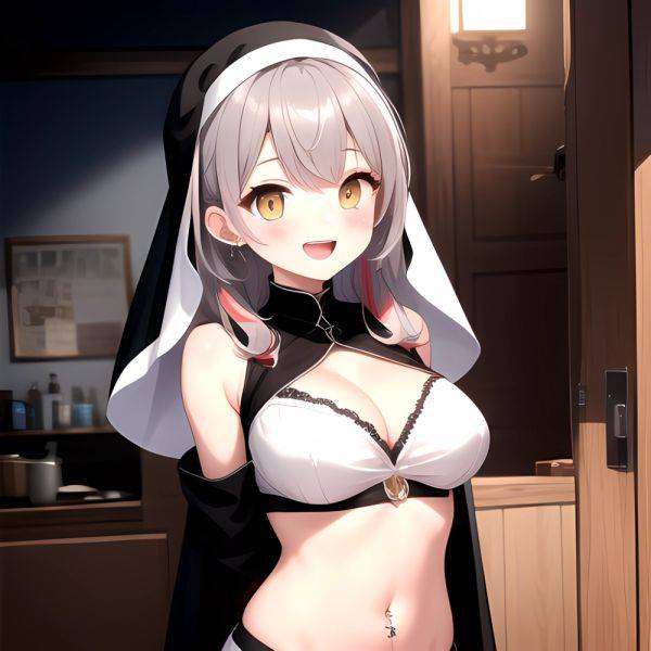 1girl D Black Headwear Black Nails Blonde Hair Blush Breasts Cleavage Grey Hair Large Breasts Long Hair Multicolored Hair Nail, 3609966137 - AIHentai - aihentai.co on pornintellect.com