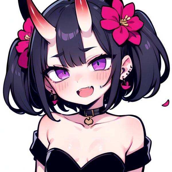 Shuten Douji Fate 1girl Blush Bob Cut Breasts Collarbone Earrings Fang Flower Hair Flower Hair Ornament Horns Jewelry Looking At, 1481024353 - AIHentai - aihentai.co on pornintellect.com