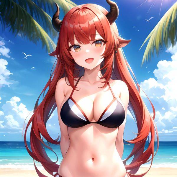 Nilou Genshin Impact 1girl Bare Shoulders Beach Bikini Blush Breasts Cleavage Collarbone Fake Horns Horns Large Breasts Long Hai, 1766739132 - AIHentai - aihentai.co on pornintellect.com