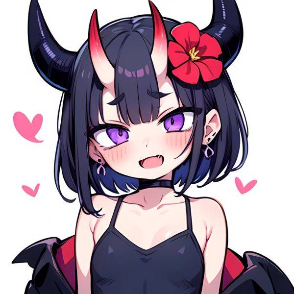 Shuten Douji Fate 1girl Blush Bob Cut Breasts Collarbone Earrings Fang Flower Hair Flower Hair Ornament Horns Jewelry Looking At, 2598683471 - AIHentai - aihentai.co on pornintellect.com