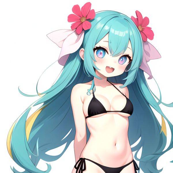 Pine Bombergirl 1girl 3 Aqua Hair Bare Shoulders Bikini Blonde Hair Blue Eyes Blue Hair Blue Trim Blush Breasts Cleavage, 3849134794 - AIHentai - aihentai.co on pornintellect.com