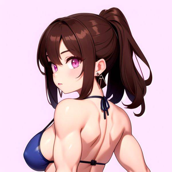 1girl Abs Bikini Breasts Brown Hair Colored Skin Earrings Jacket Jewelry Large Breasts Looking To The Side Muscular Muscular Fem, 4232446844 - AIHentai - aihentai.co on pornintellect.com