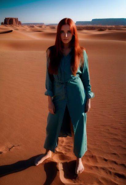 Slim redheaded model Redhead Panter poses alone and naked in the desert - pornpics.com on pornintellect.com