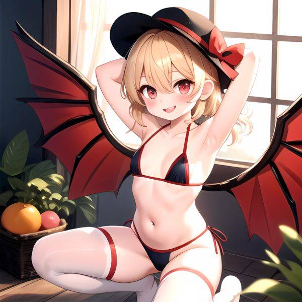 Armpits Bikini Breasts Red Eyes Red Thighhighs Small Breasts Thick Thighs White Bikini Flandre Scarlet 1girl P Blonde Hair Blush, 741542613 - AIHentai - aihentai.co on pornintellect.com
