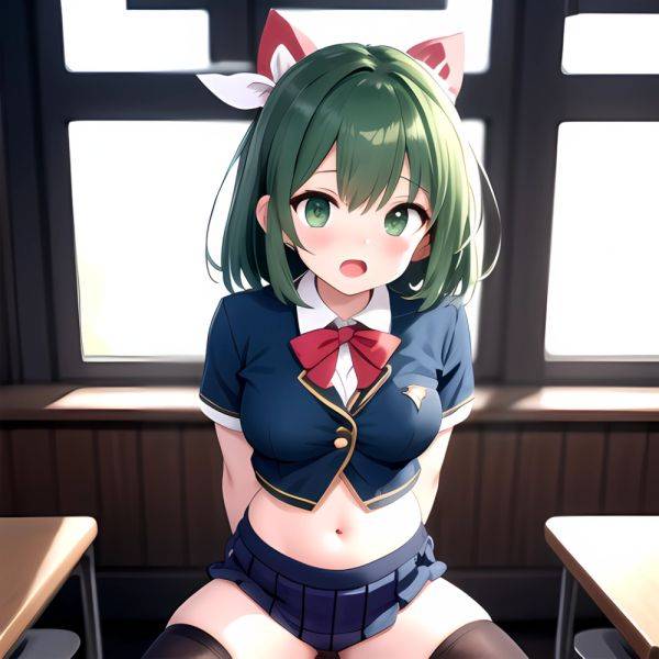 Breasts Cowgirl Position School Uniform Spread Legs Thighhighs Chieru Princess Connect 1girl Blurry Blurry Background Green Eyes, 4283234031 - AIHentai - aihentai.co on pornintellect.com