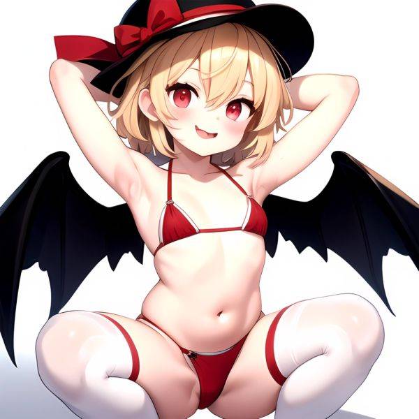 Armpits Bikini Breasts Red Eyes Red Thighhighs Small Breasts Thick Thighs White Bikini Flandre Scarlet 1girl P Blonde Hair Blush, 2757888022 - AIHentai - aihentai.co on pornintellect.com