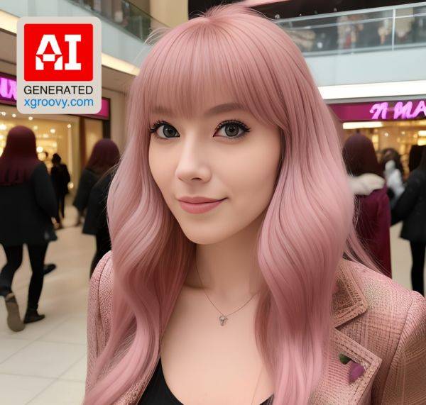 Long pink locks, bangs, fur coat - mall stroll turned sexy. - xgroovy.com on pornintellect.com