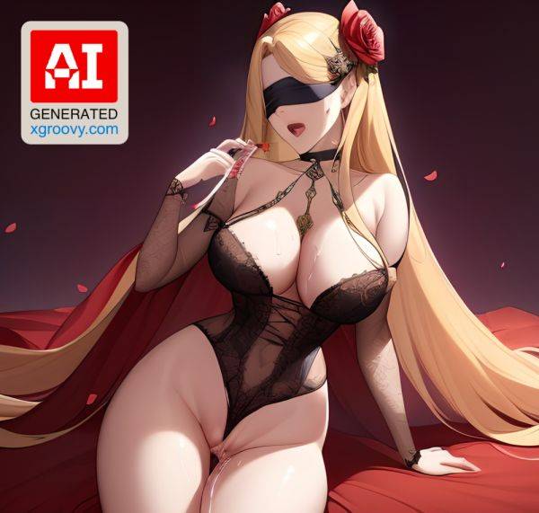 Blindfolded and waiting, petals and juice, ready for you in my vampire choker and thong. - xgroovy.com on pornintellect.com
