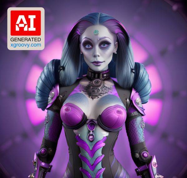 Exploring the eroticism of biomechanical armor and sugar skulls in my deep blue and magenta ombre hair - xgroovy.com on pornintellect.com