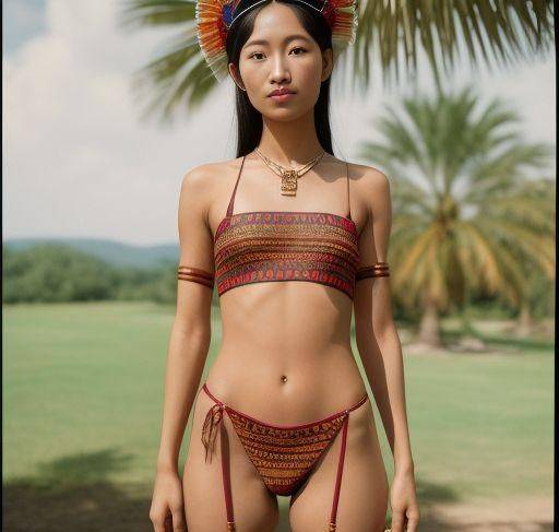 A 18yo Korean lingerie model in a traditional t-pose, partially nude with small tits, tanned skin, and pubic hair in a film photo. - xgroovy.com on pornintellect.com