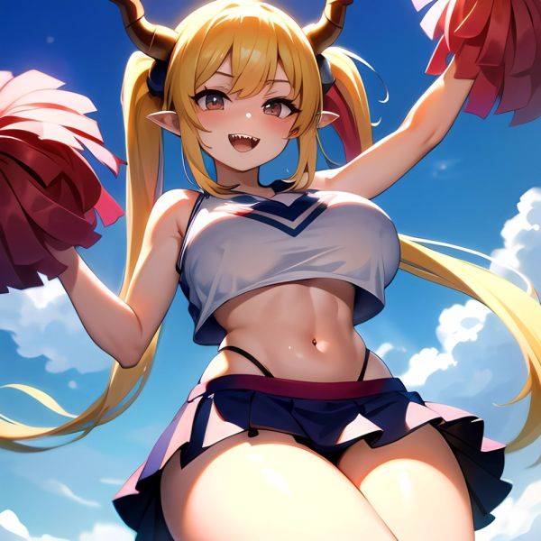 1girl Absurdres White Skirt Whitefrok Breasts Cheerleader Dragon Girl Dragon Horns Highres Holding Holding Pom Poms Horns Huge B, 1124475233 - AIHentai - aihentai.co on pornintellect.com