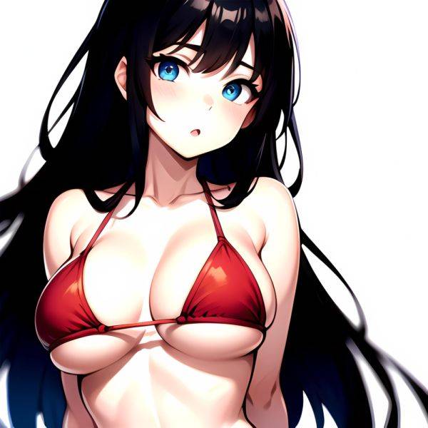 1girl O Absurdres Bikini Red Bikini Black Hair Blue Eyes Breasts Cleavage Collarbone Commentary Request Highres Large Breasts Lo, 3320906714 - AIHentai - aihentai.co on pornintellect.com