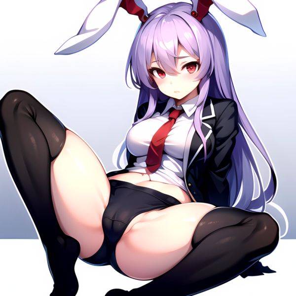 Ai Assisted Breasts Highres Medium Breasts Red Eyes Reisen Udongein Inaba Sitting Spread Legs Touhou Arms Behind Back White Outl, 1545757751 - AIHentai - aihentai.co on pornintellect.com