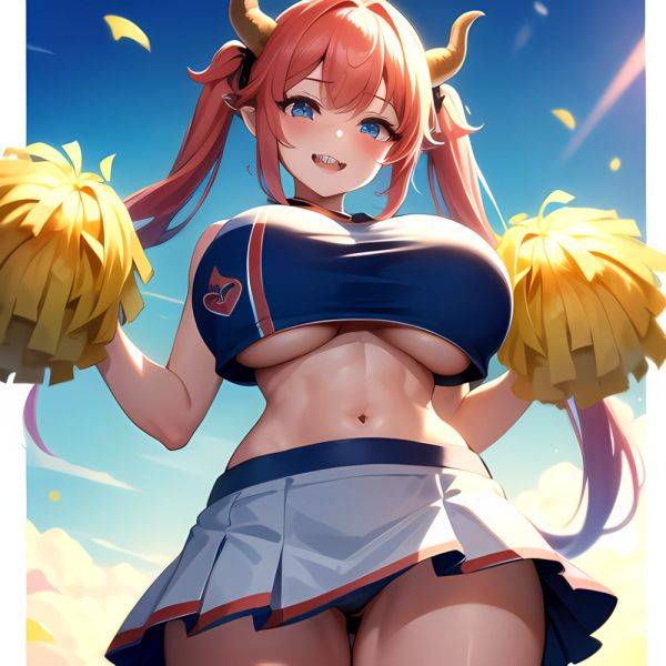 1girl Absurdres White Skirt Whitefrok Breasts Cheerleader Dragon Girl Dragon Horns Highres Holding Holding Pom Poms Horns Huge B, 1999444013 - AIHentai - aihentai.co on pornintellect.com