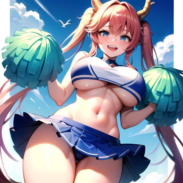 1girl Absurdres Blue Skirt Bluefrok Breasts Cheerleader Dragon Girl Dragon Horns Highres Holding Holding Pom Poms Horns Huge Bre, 2982774226 - AIHentai - aihentai.co on pornintellect.com