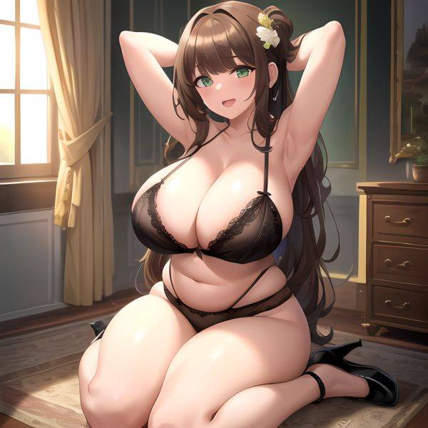 Smiling Open Mouth Sexy Naughty Green Eyes Lingerie Big Ass Very Thick Obese 1 4 Sitting Down Absurdres Blush 1, 2323734805 - AIHentai - aihentai.co on pornintellect.com