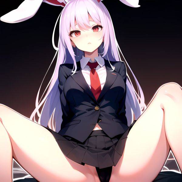 Ai Assisted Breasts Highres Medium Breasts Red Eyes Reisen Udongein Inaba Sitting Spread Legs Touhou Arms Behind Back White Outl, 1495558837 - AIHentai - aihentai.co on pornintellect.com