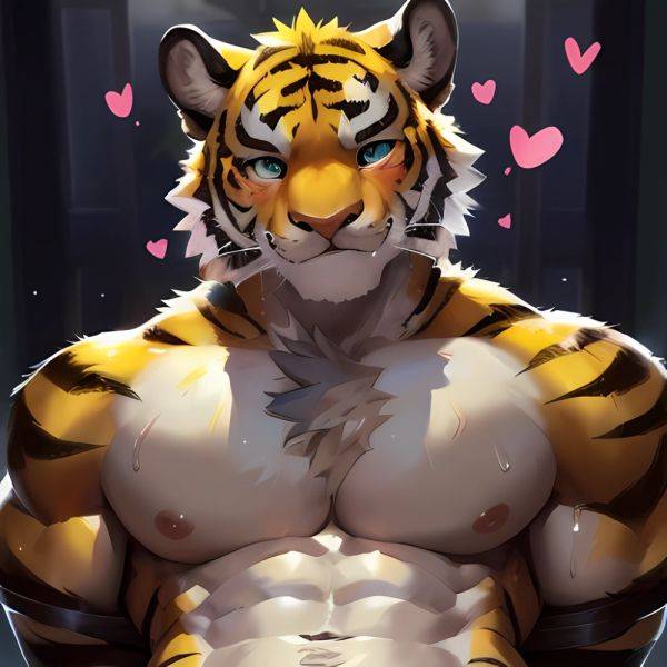 Kemono Bara Solo Anthro Male Tiger Golden Body Sitting Posing Naked Big Penis Sweat Drops Very Huge Muscles Very Large, 330653530 - AIHentai - aihentai.co on pornintellect.com