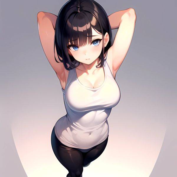 1girl Solo Tank Top Leggings Blue Eyes Standing Fully Clothed Pov Simple Background Arms Behind Head, 2892973869 - AIHentai - aihentai.co on pornintellect.com